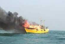 Boat catches fire in Andhra, 11 fishers rescued